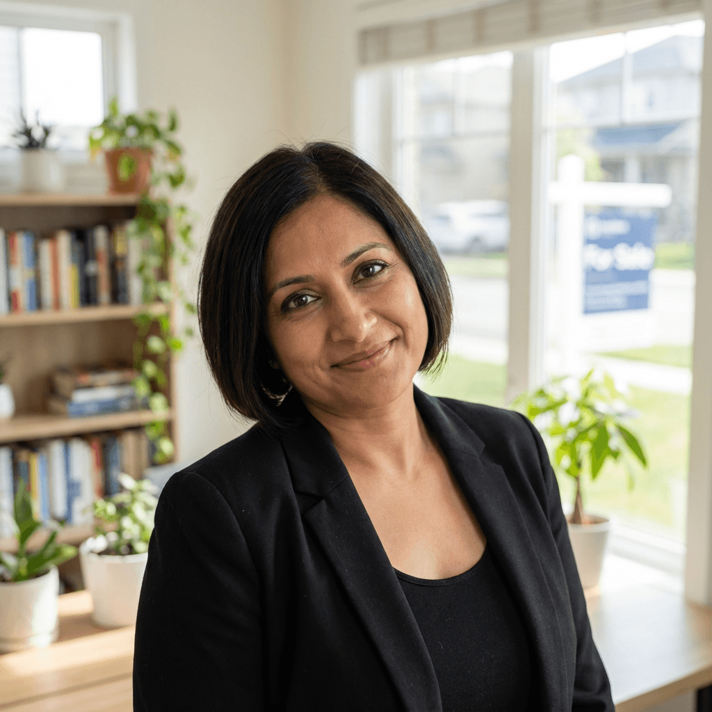 Priya Patel smiling on a driveway