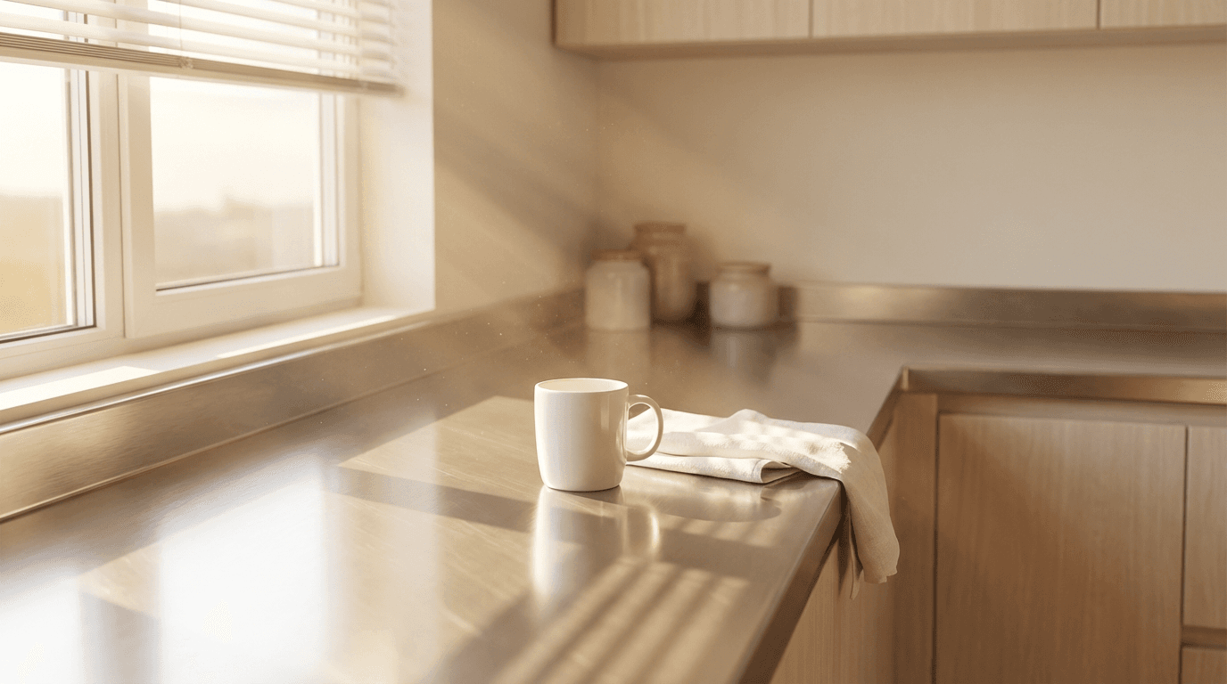 Sparkling clean kitchen countertops and sink