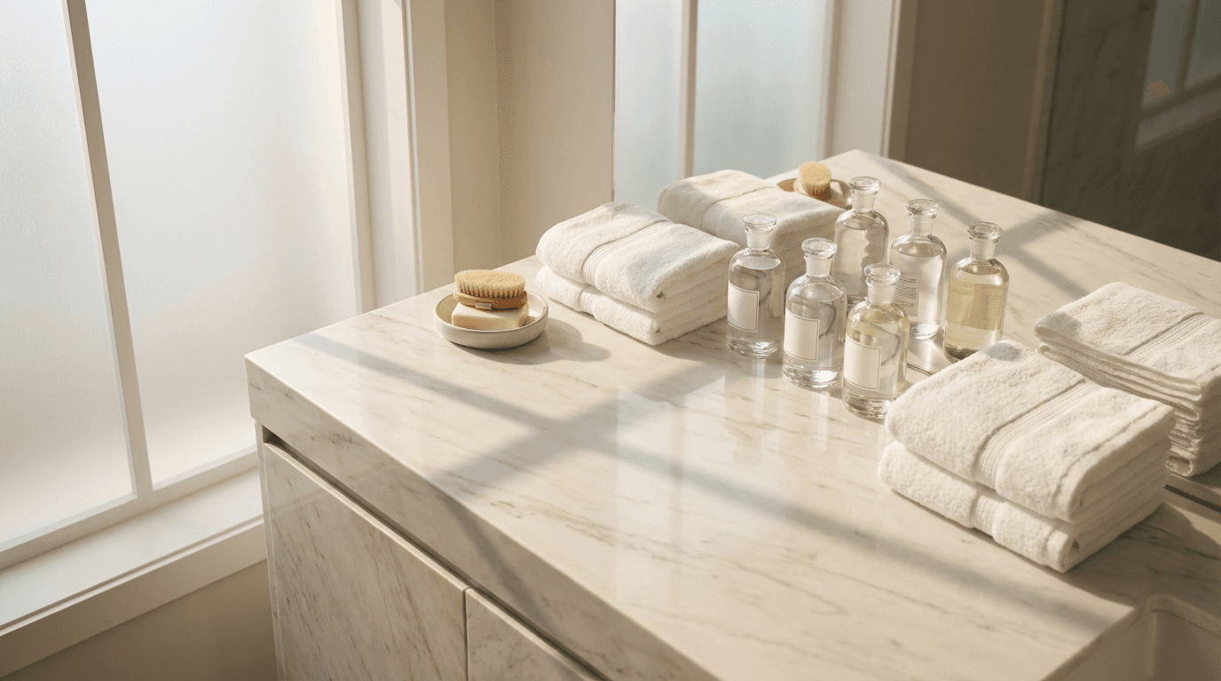 Sanitized and spotless bathroom vanity