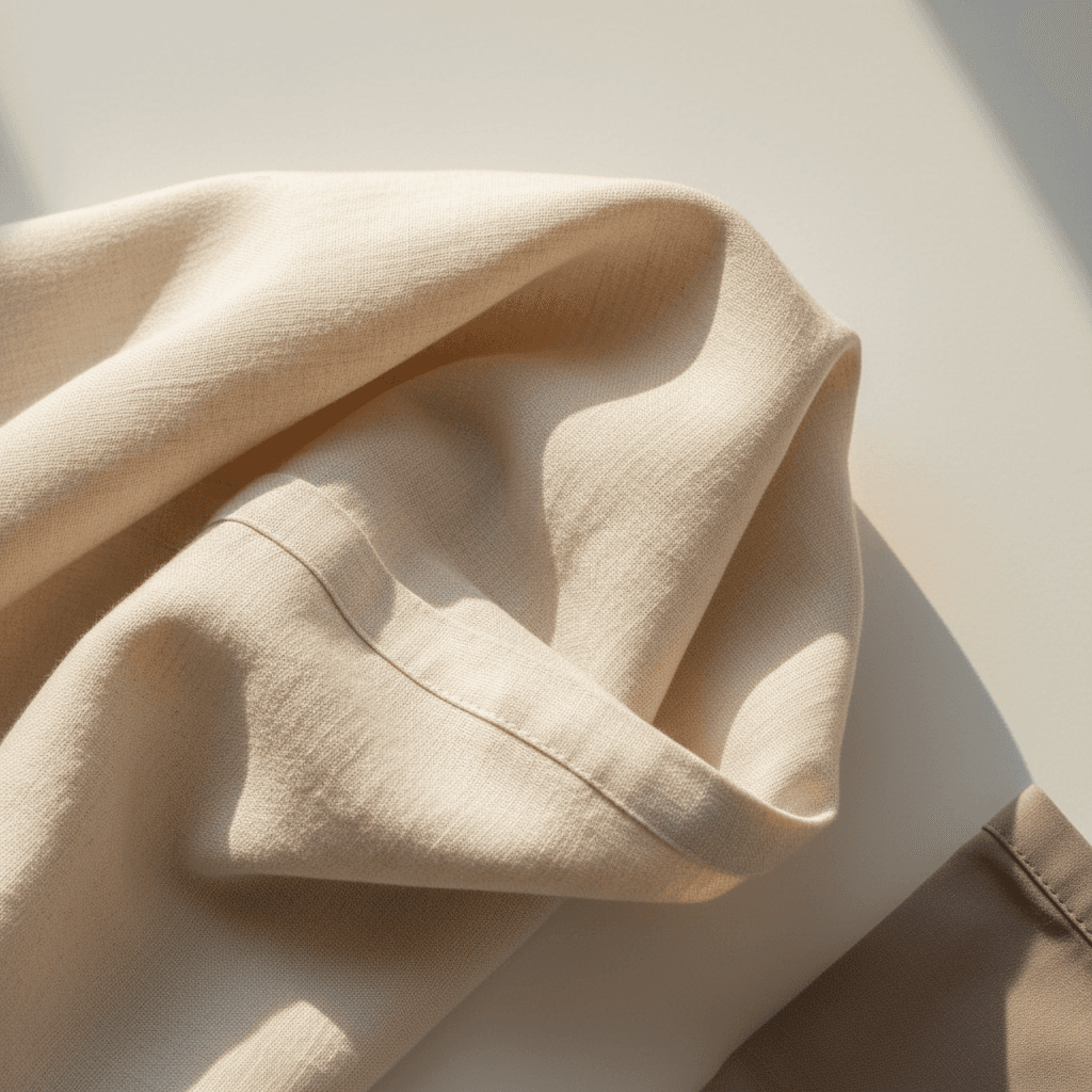 Folded laundry wrapped in kraft paper on a doorstep