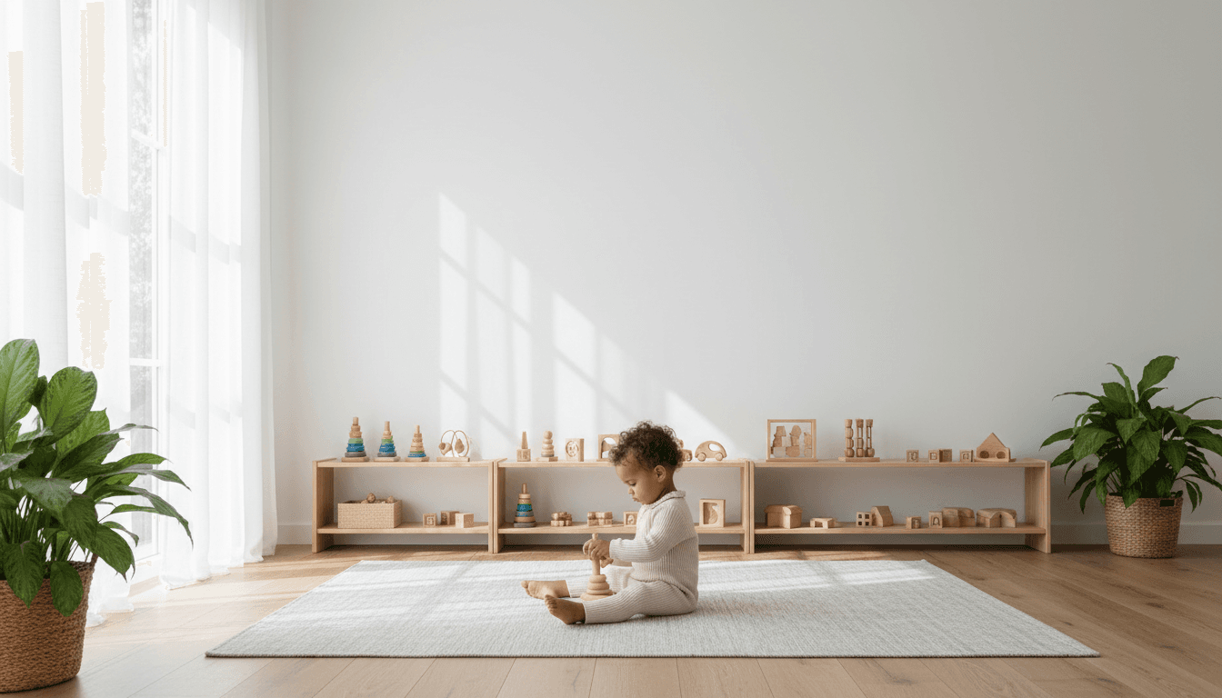 Organized playroom with labeled toy bins